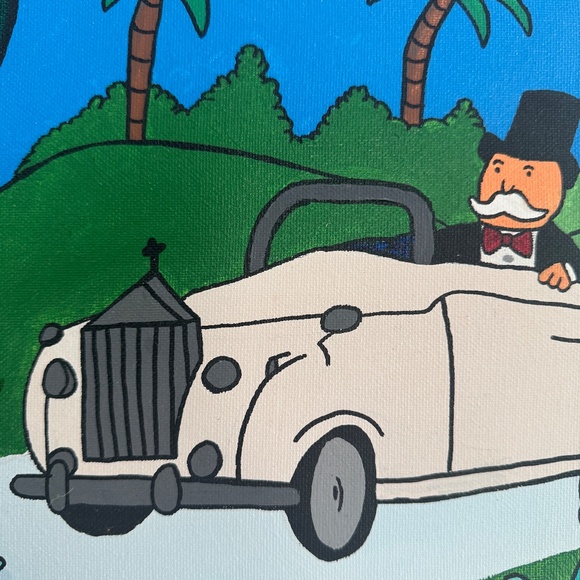 Money Man Beverly Hills Rolls Royce Art Acrylic Painting on Canvas 14x11 - Picture 5 of 5